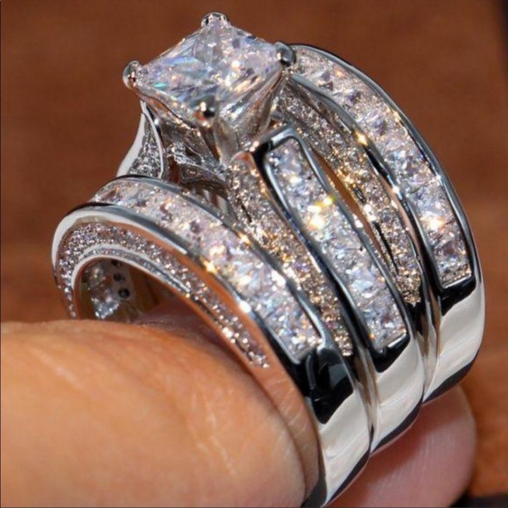 NEW 3PC/SET 925 STERLING SILVER DIAMOND RING - Picture 2 of 3